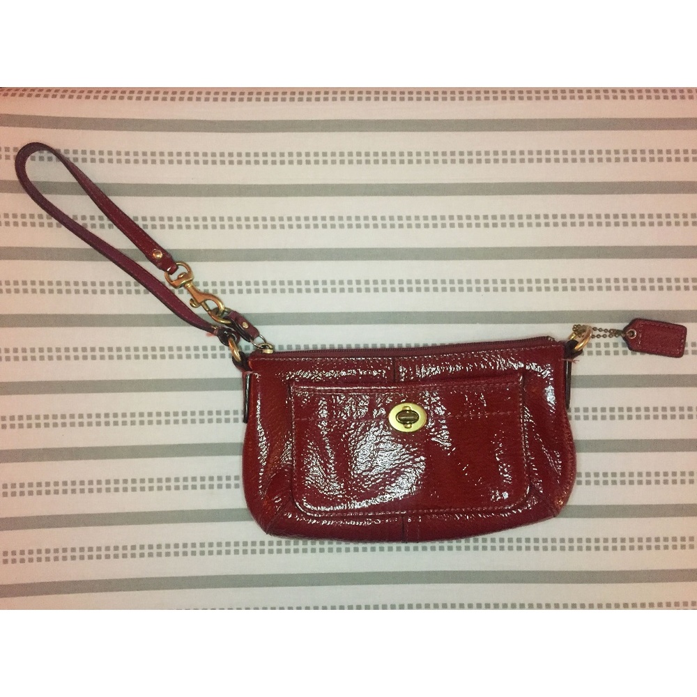 COACH Red Patent Leather Wristlet, Gold Hardware